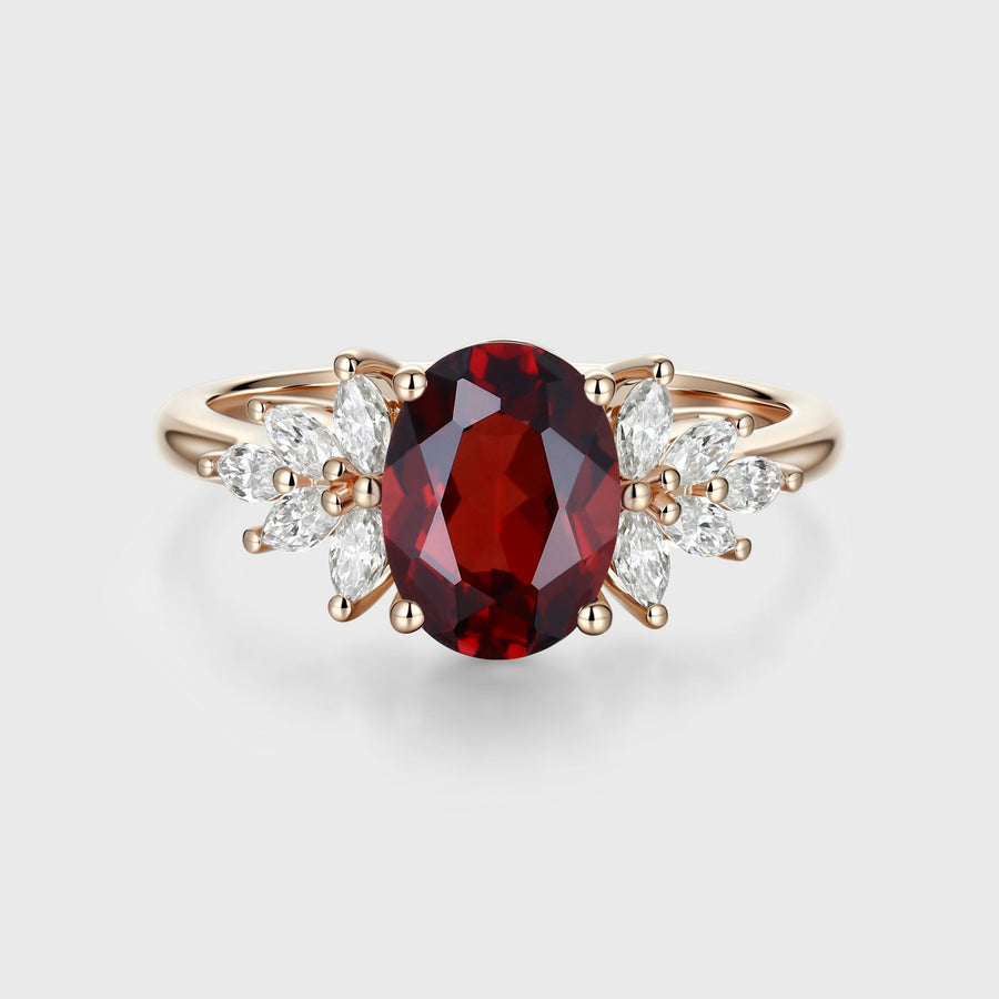 1.5Carat Oval cut garnet Cluster Engagement ring