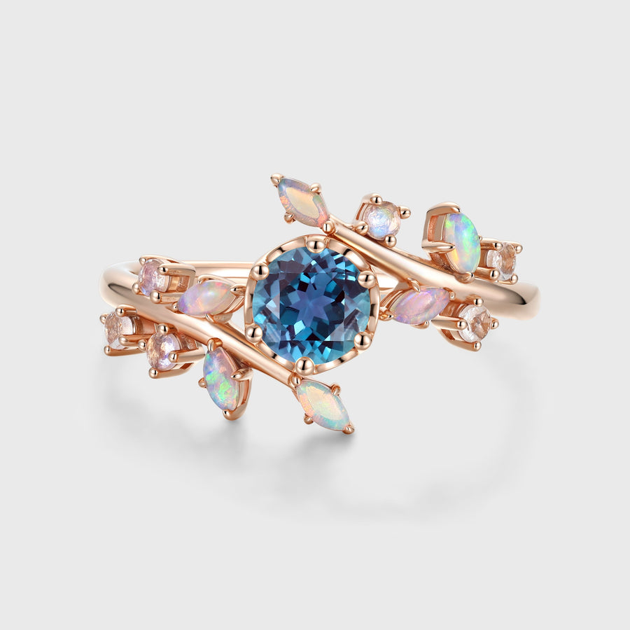 Round cut Lab Alexandrite match Opal | Moonstone Engagement Ring
