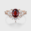 Vintage Oval cut Garnet Cluster Engagement ring Bridal Set