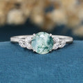 Round cut Moss Agate Matching Mossanite | Diamonds Gold Engagement Ring