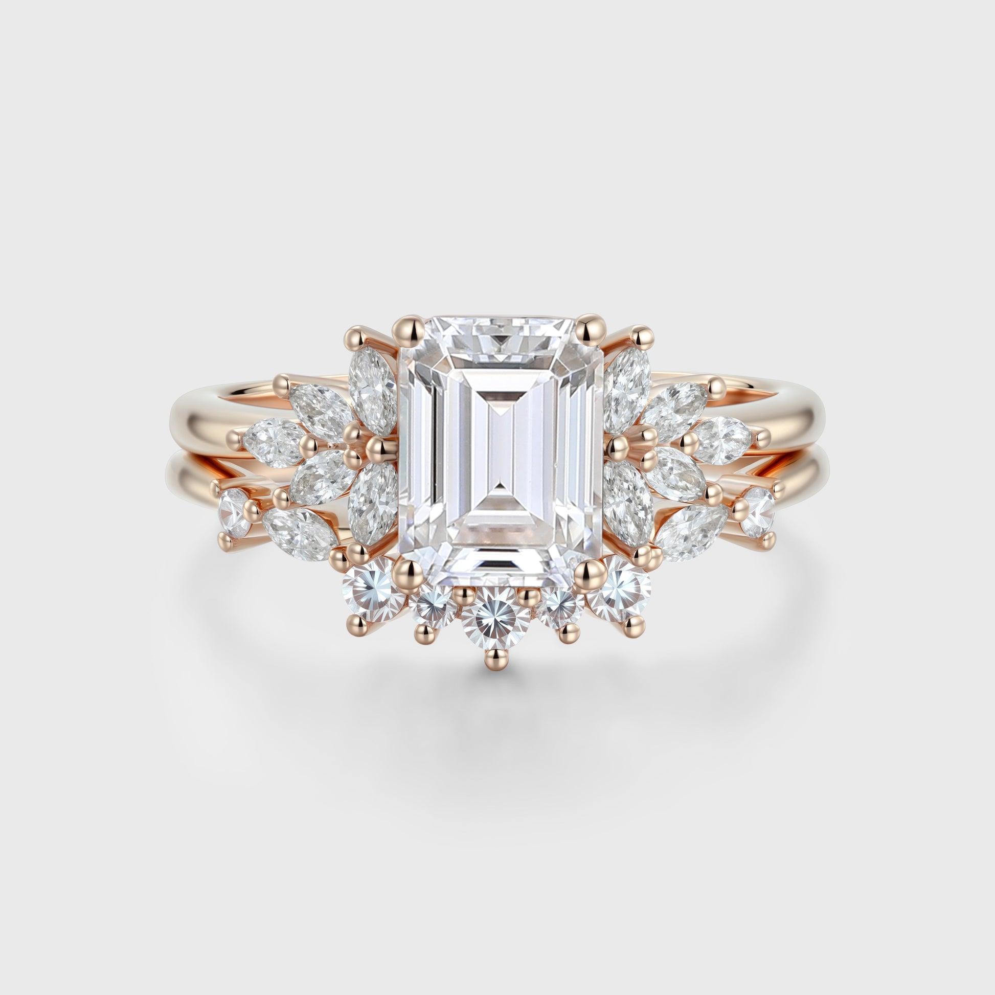 Emerald cut Moissanite Engagement ring Bridal Set