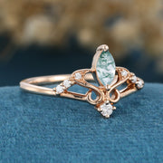 Cushion cut Moss Agate Matching Mossanite | Diamonds Gold Engagement Ring (Copy)