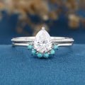 1.2 Carat Pear cut Lab Grown Diamond + Turquoise Wedding bridal set