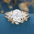 1.5 Carat Vintage Oval cut Moissanite Cluster Engagement ring Bridal Set