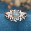 Oval cut Labradorite Cluster Engagement ring Bridal Set 