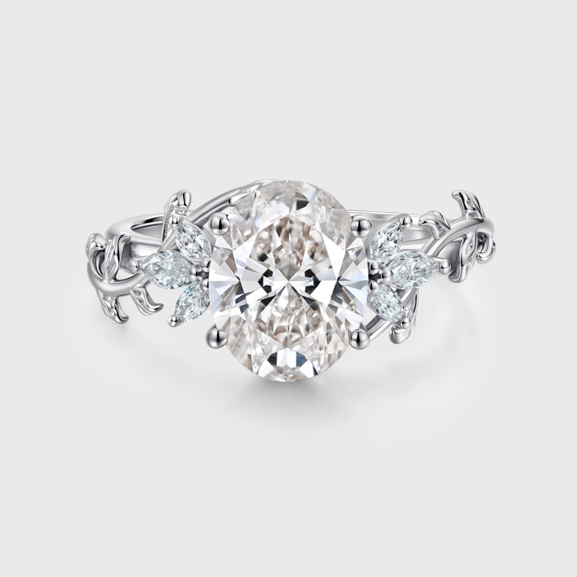 1.0CT~5.0CT Oval cut Lab grown diamond Leaf Engagement Ring Nature Inspired Band