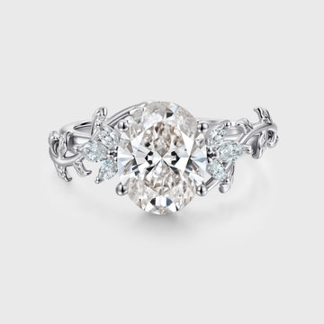 1.0CT~5.0CT Oval cut Lab grown diamond Leaf Engagement Ring Nature Inspired Band