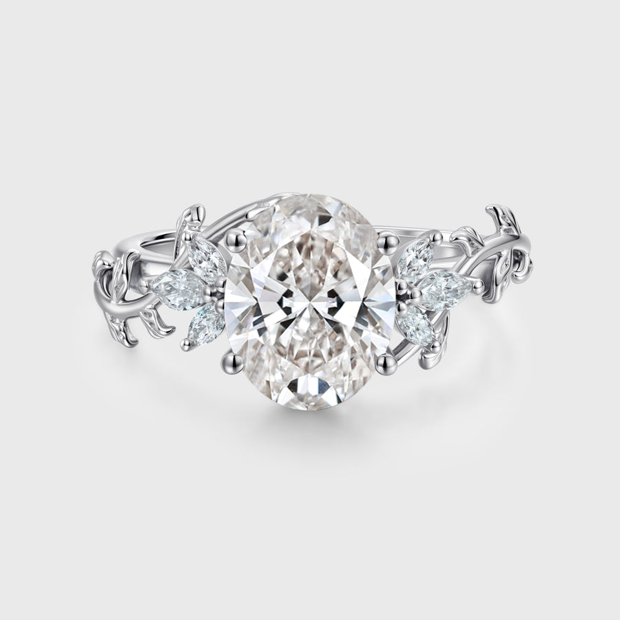 1.0CT~5.0CT Oval cut Lab grown diamond Leaf Engagement Ring Nature Inspired Band