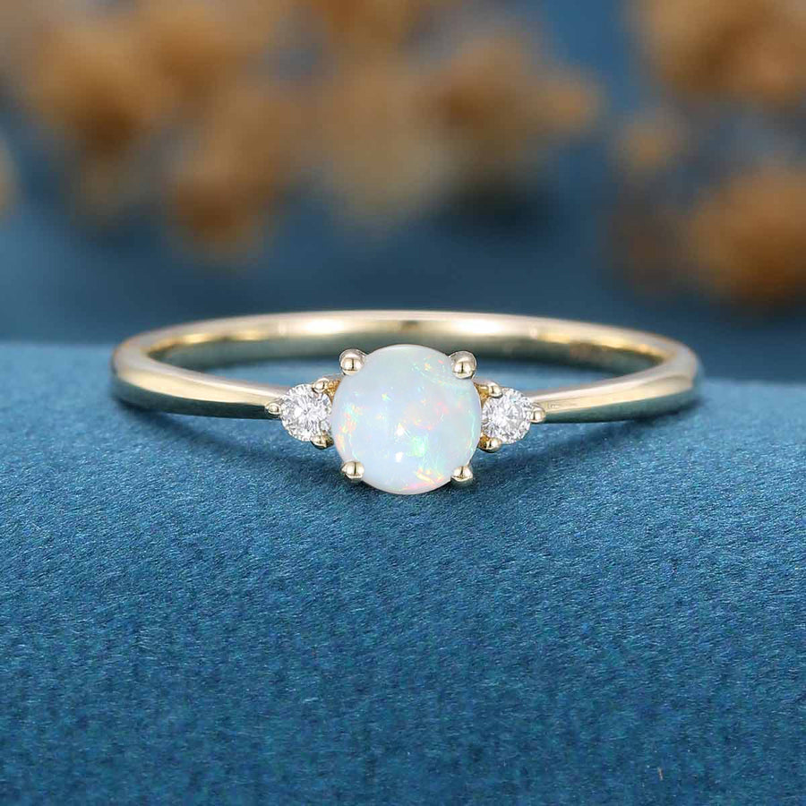 Round cut Opal | Aquamarine Engagement ring
