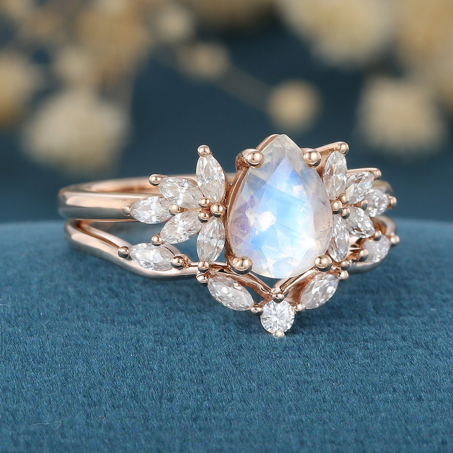 Pear cut Moonstone Wedding Bridal Set