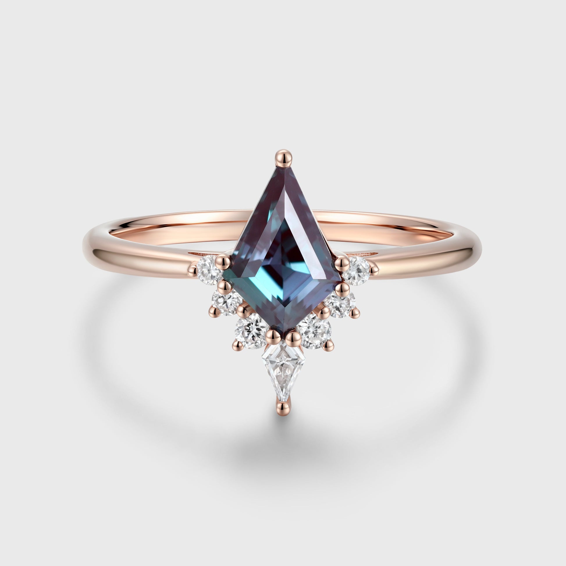 Kite Cut Lab Alexandrite Engagement Ring