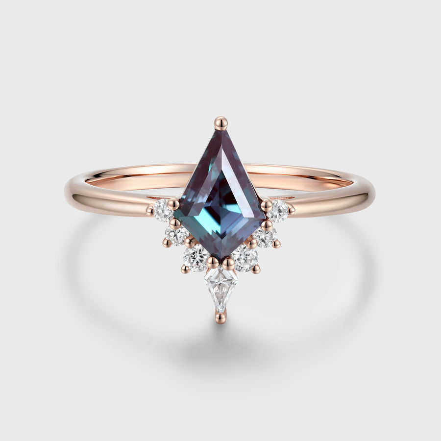 Kite Cut Lab Alexandrite Engagement Ring