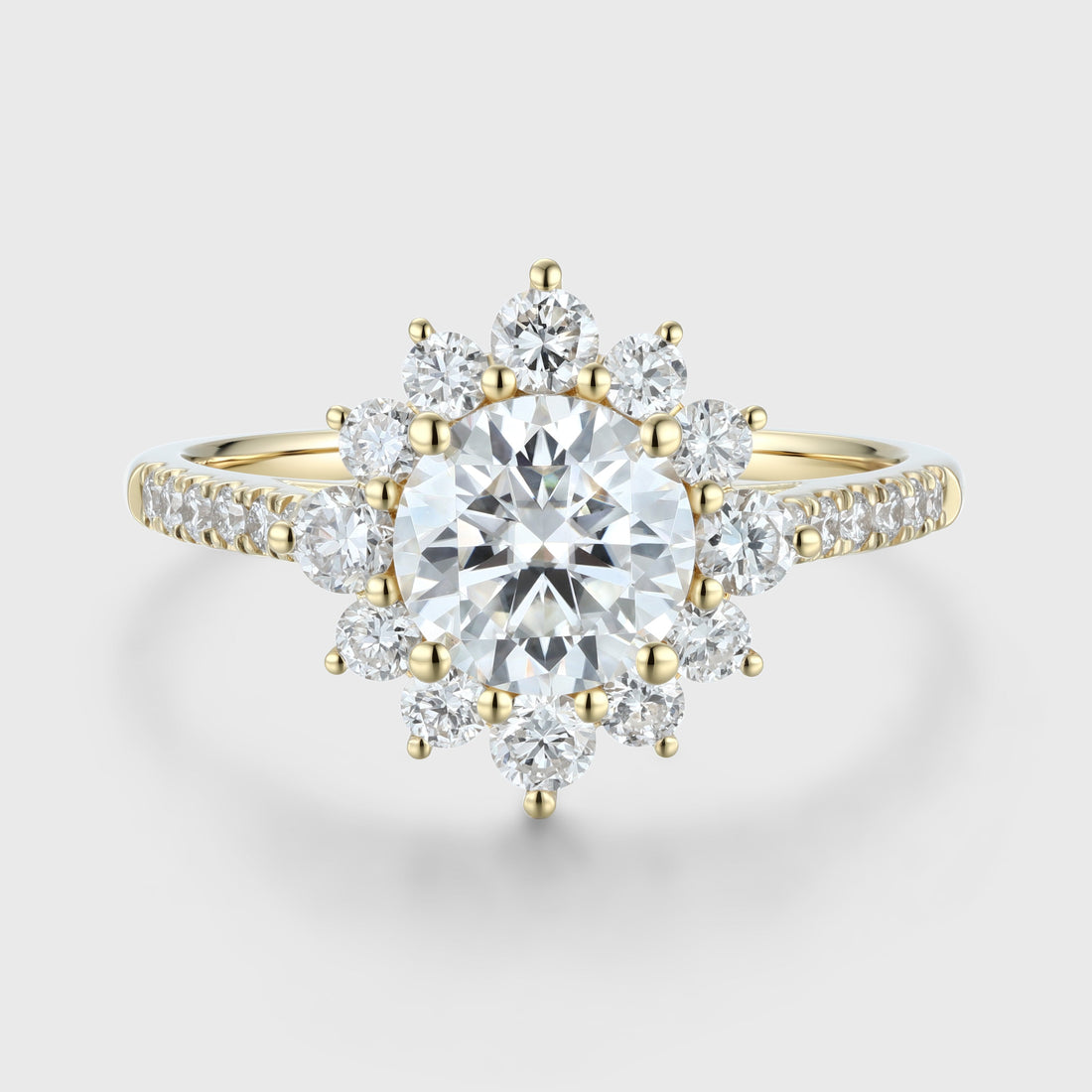 Round Moissanite Halo | Flower Half Eternity Engagement ring