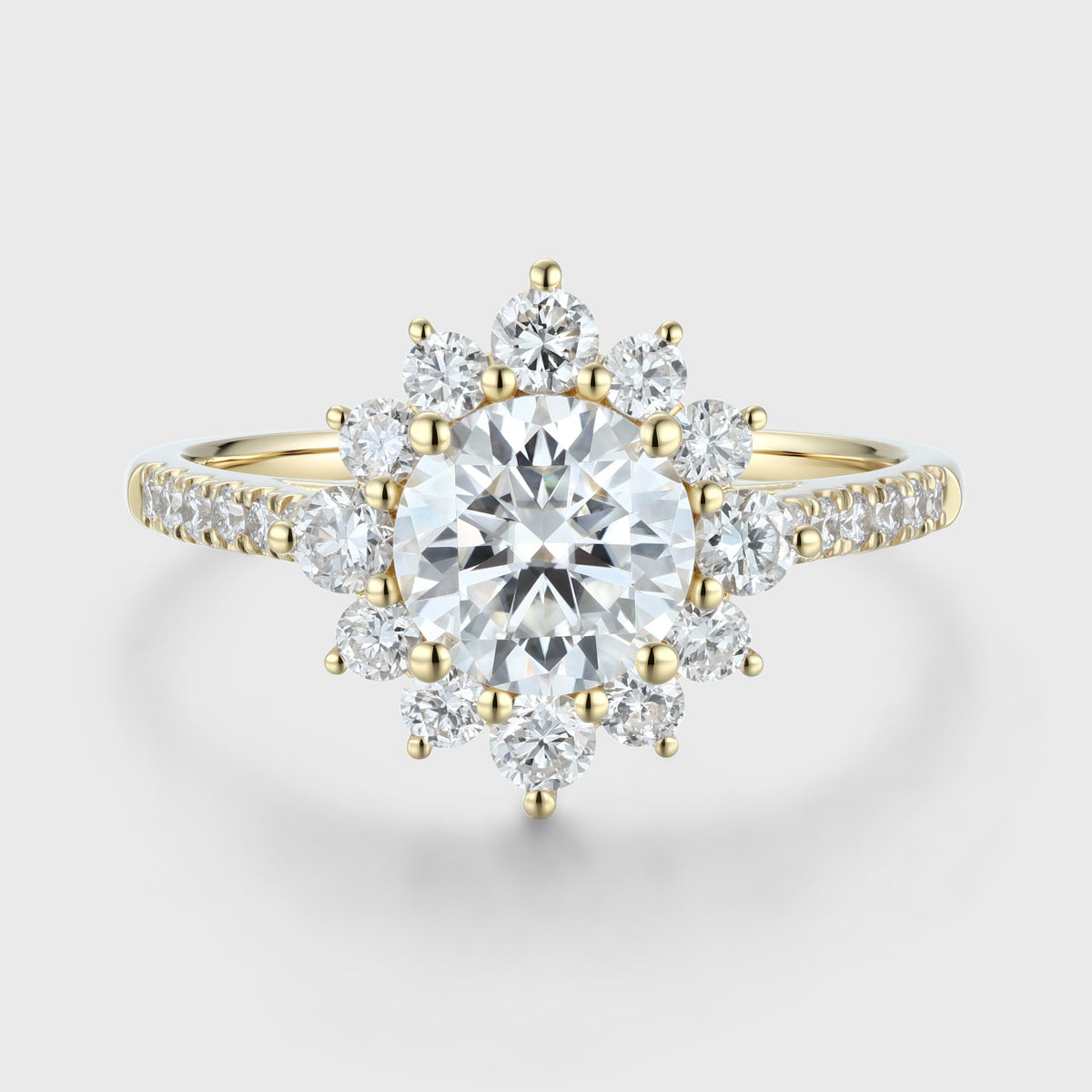 Round Moissanite Halo | Flower Half Eternity Engagement ring