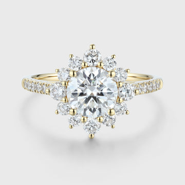Round Moissanite Halo | Flower Half Eternity Engagement ring