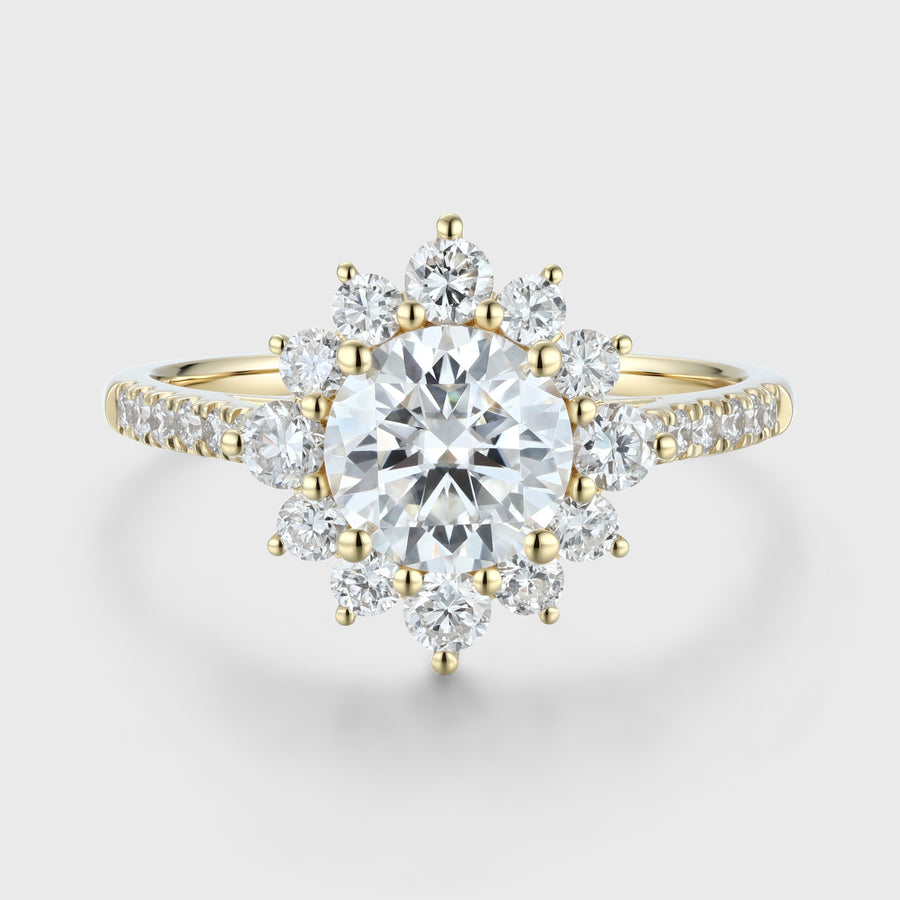 Round Moissanite Halo | Flower Half Eternity Engagement ring
