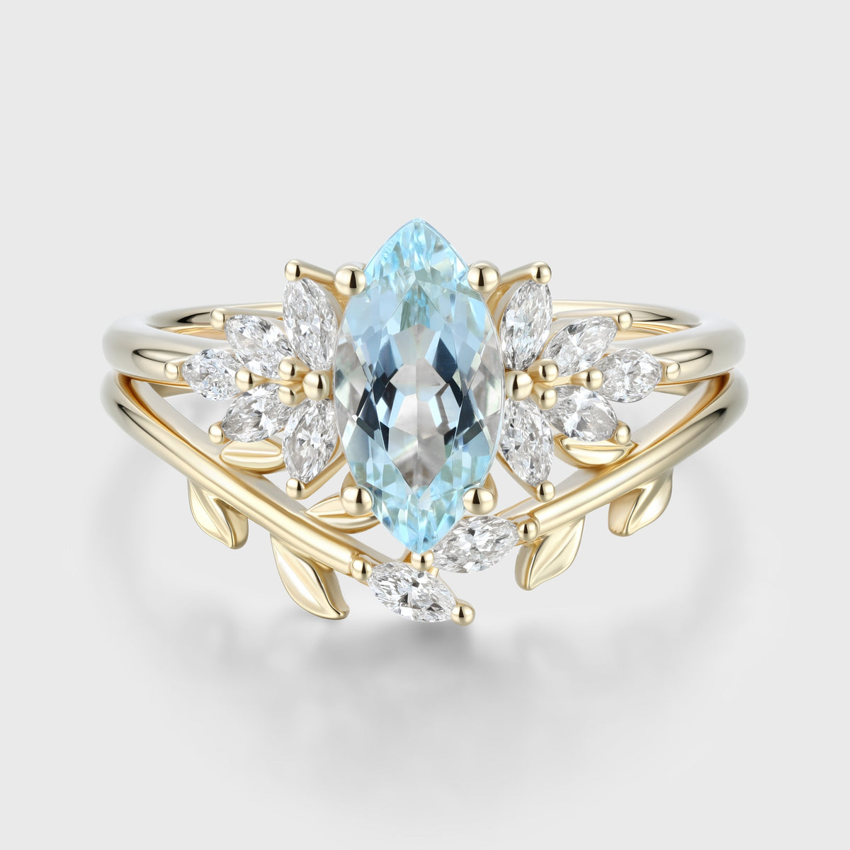 Marquise cut Aquamarine Cluste Engagement ring Bridal Set