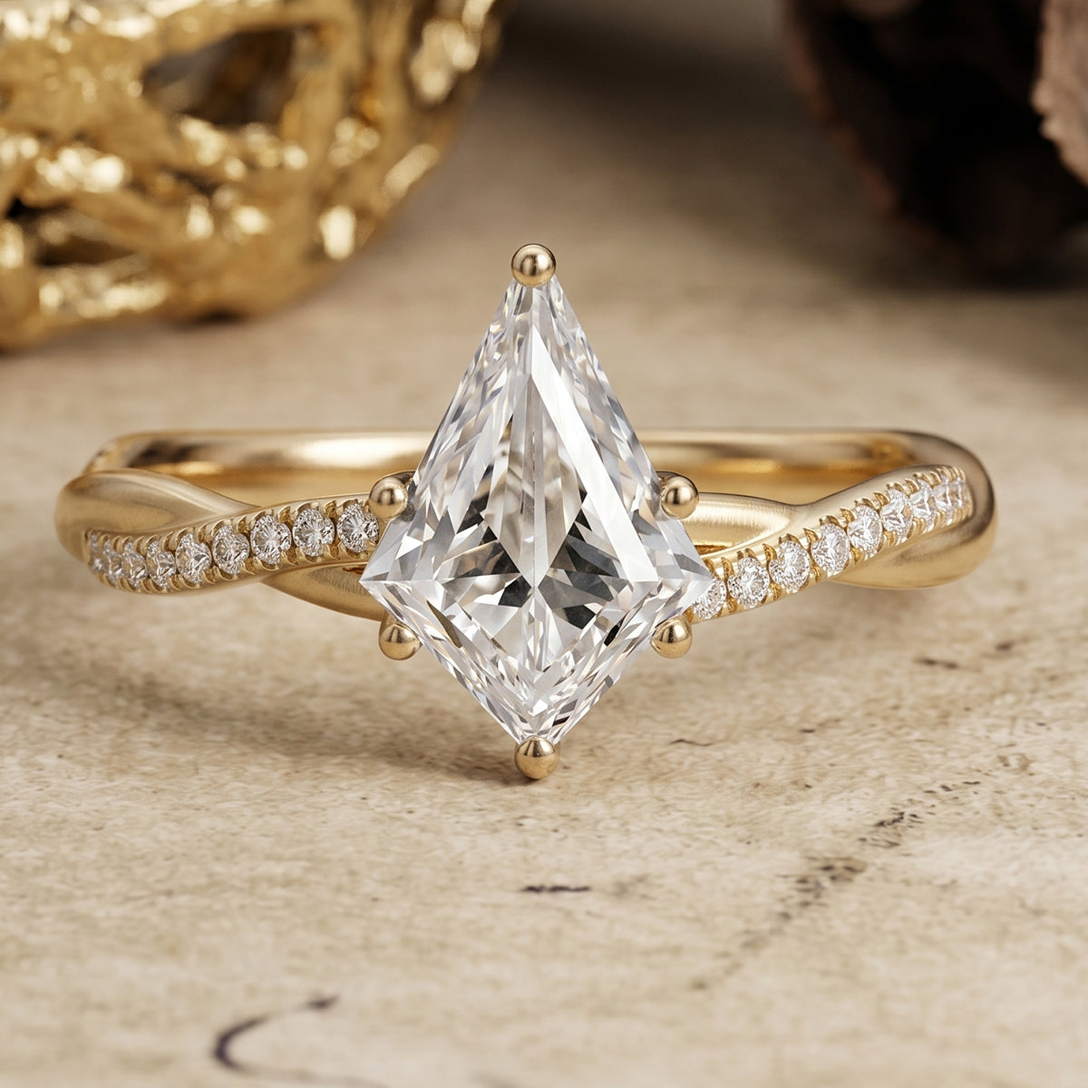 1.0CT~3.0CT Kite Cut Lab grown Diamond Luxury Pave Engagement Ring