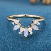 Marquise cut Opal |  Diamond Curved Wedding Band Ring