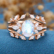 Oval cut Moonstone | Moissanite Cluster Engagement Bridal Set