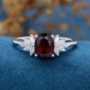 1.5Carat Oval cut garnet Cluster Engagement ring