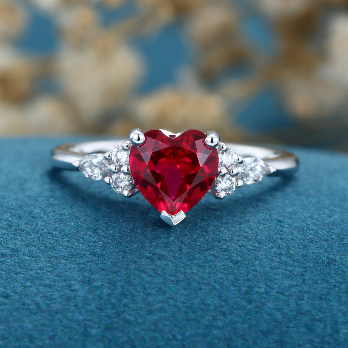 Heart cut Lab Ruby Engagement ring