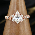 Nature Inspired Solid Gold Kite cut Moissanite Leaf Engagement Ring