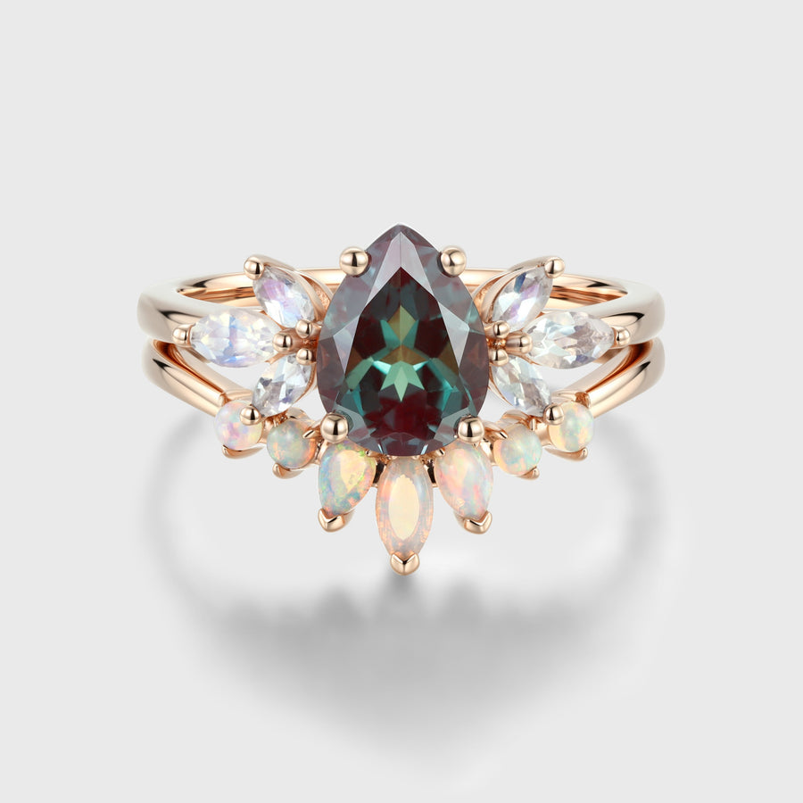 Pear Cut Lab Alexandrite Ring set
