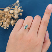 Marquise cut Moss Agate Matching London blue Topaz Gold Engagement Ring