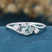 Round cut Moss Agate Matching Mossanite | Diamonds Gold Engagement Ring (Copy)