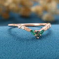 Pear cut Moss agate + Lab emeralds Curved Wedding Band Ring