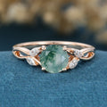 Round cut Moss Agate Matching Mossanite | Diamonds Gold Engagement Ring