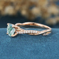 Round cut Moss Agate Matching Mossanite | Diamonds Twig Gold Engagement Ring