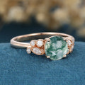 Round cut Moss Agate Matching Mossanite | Diamonds Gold Engagement Ring