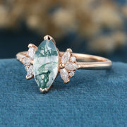 Marquise cut Moss Agate Matching Mossanite | Diamonds Gold Engagement Ring