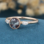 Bezel setting Round cut Lab Alexandrite Gold Engagement Ring