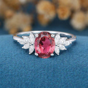 Oval cut Tourmaline Cluster Engagement Ring