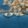 Nature Inspired Pear cut Moss Agate Leaf Gold Wedding bridal set