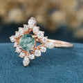 Round cut Moss Agate Matching Mossanite | Diamonds Gold Engagement Ring