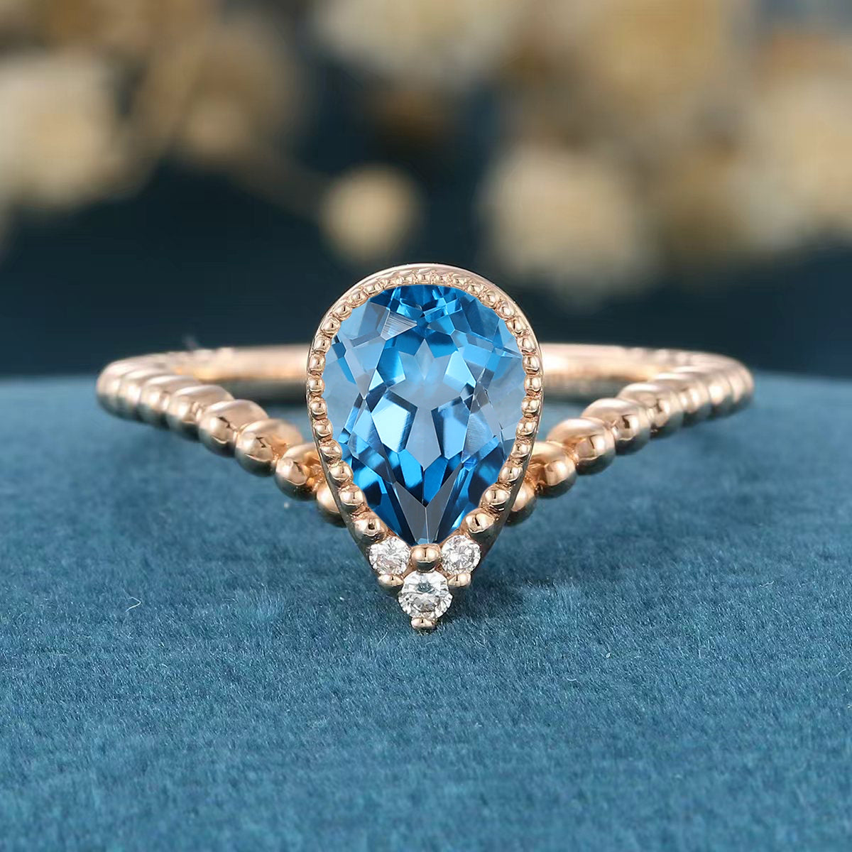 Bezel setting Marquise cut London Blue Topaz Gold Engagement Ring