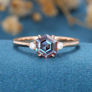 Hexagon cut Alexandrite | Diamond Engagement ring 