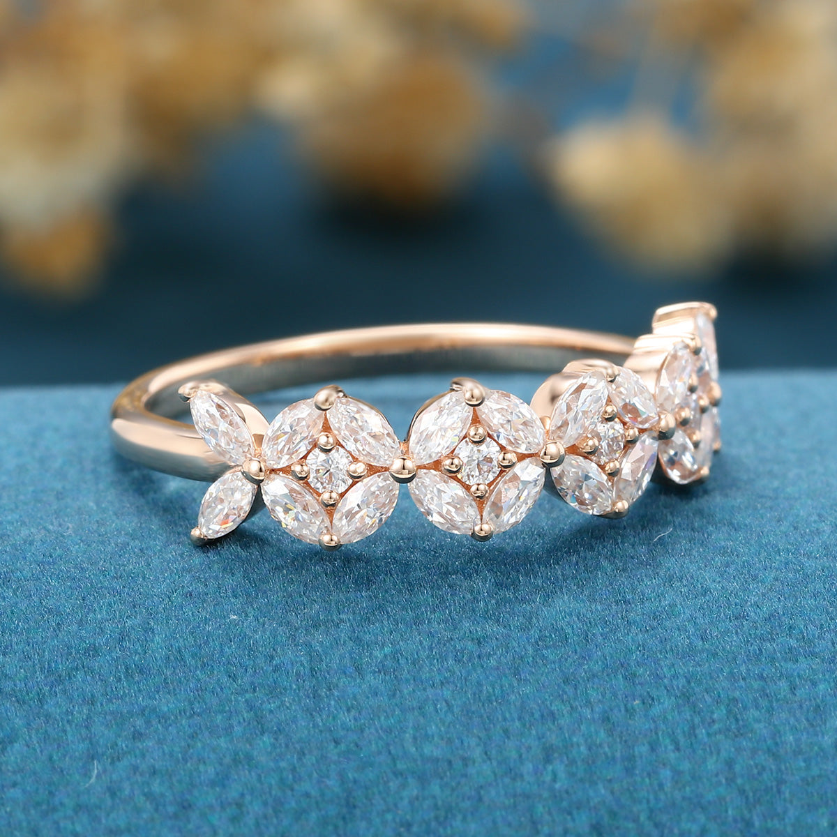 Marquise cut Moissanite | Diamond Half Eternity Wedding Band