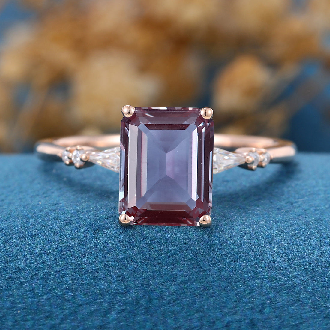 Emerald Cut Alexandrite Engagement Ring 