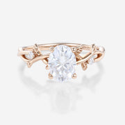 Nature Inspired Oval cut Moissanite Leaf Gold Engagement Ring