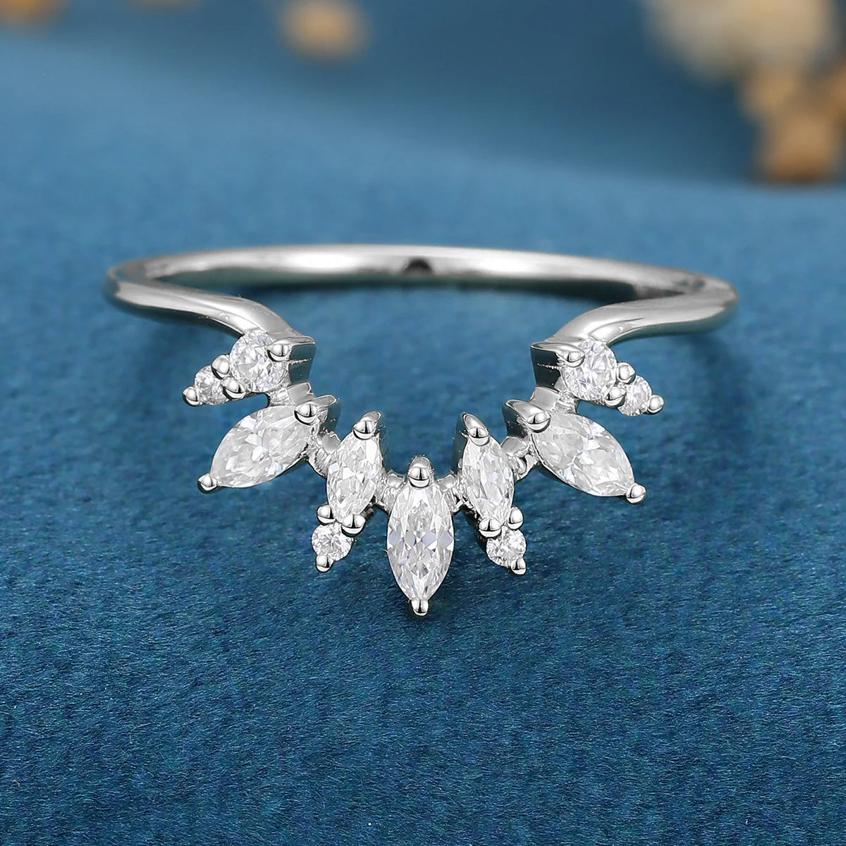 Marquise cut Moissanite | diamond Curved Wedding Band Ring for Women