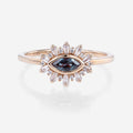 Bezel setting Marquise cut Lab Alexandrite Halo Moissanite | Diamond Gold Engagement Ring