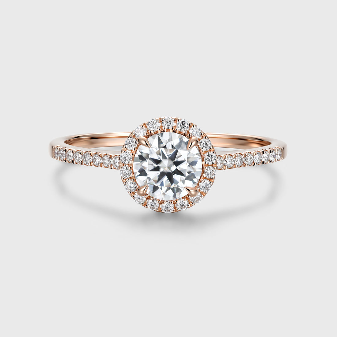 Round cut Halo Moissanite Half Eternity Engagement Ring