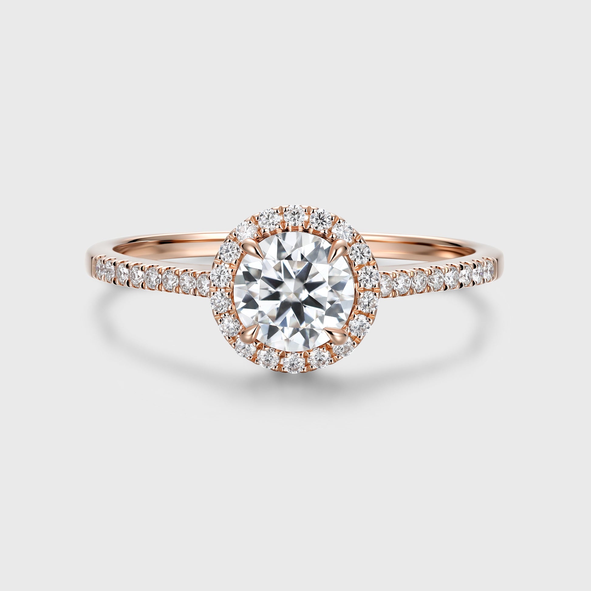 Round cut Halo Moissanite Half Eternity Engagement Ring