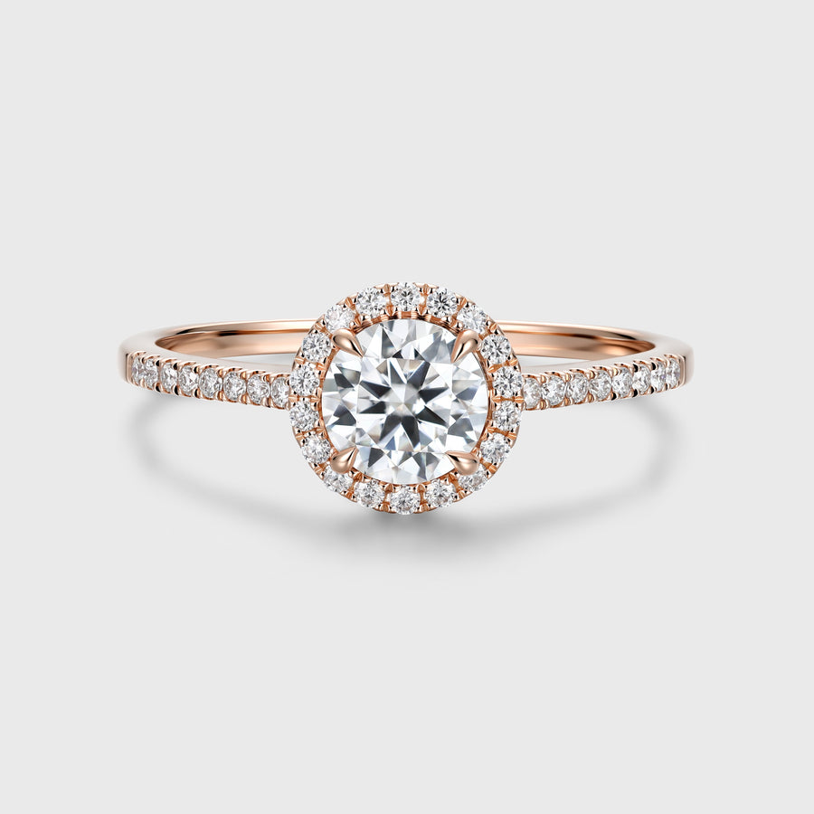 Round cut Halo Moissanite Half Eternity Engagement Ring