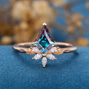 Kite Cut Lab Alexandrite | Diamond  Engagement Ring